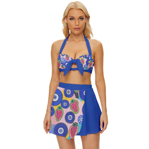 Ojo and Strawberries Vintage Style Bikini Top and Skirt Set