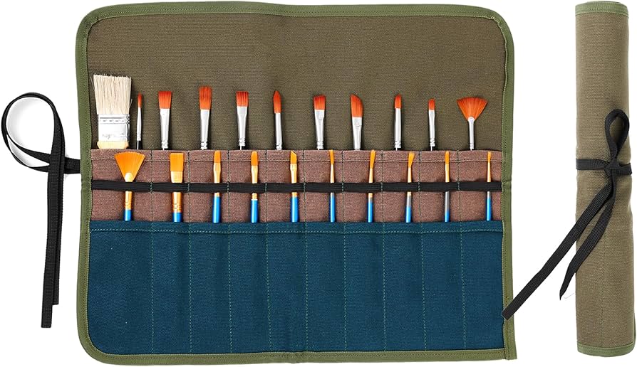 “Ojo and Strawberries” Roll Up Canvas Paintbrush Holder